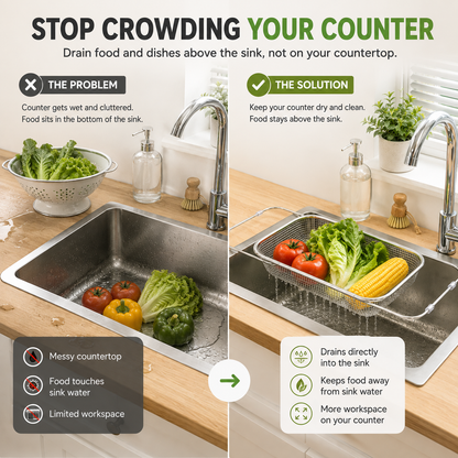 🔥Expandable Over-the-Sink Colander Basket – Wash, Drain & Dry with Ease