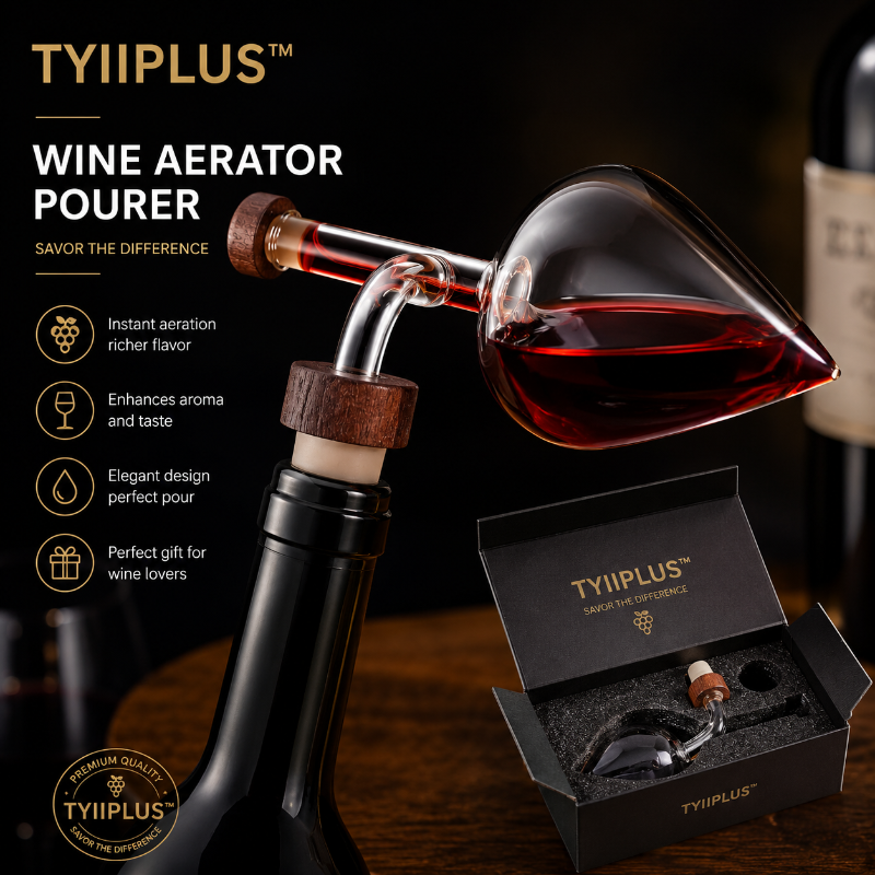 TYIIPLUS™ Glass Wine Aerator Pourer – Handcrafted Instant Wine Decanter Spout for Red Wine Bottles