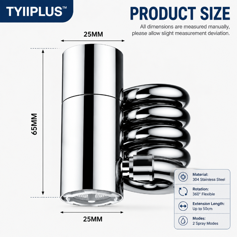 TYIIPLUS™ 304 Stainless Steel Pull-Out Faucet Sprayer Head | 2-Mode Kitchen Sink Faucet Extender with 360° Flexible Hose