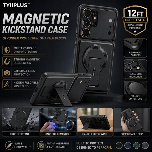 TYIIPLUS™ Magnetic Kickstand Phone Case forS Series – Shockproof Slim Case with Camera Lens Protection & Hidden Stand