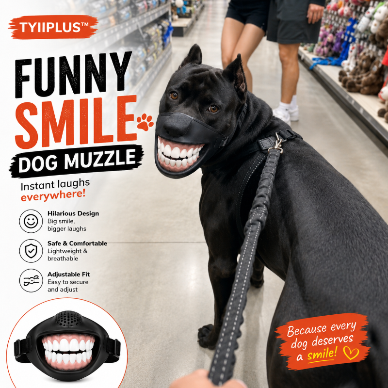TYIIPLUS™ Funny Smile Dog Muzzle – Novelty Big Teeth Pet Mask with Adjustable Straps