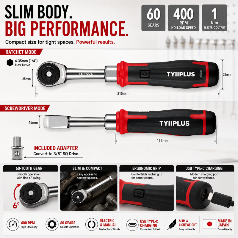 Cordless Electric Slim Ratchet Set | 400 RPM 31-Bit Tool Kit