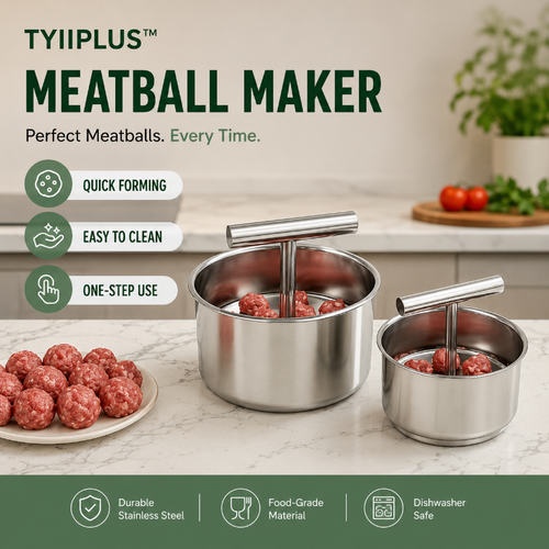 TYIIPLUS™ Stainless Steel Meatball Maker – 6/12-Cavity Manual Meatball Mold, Quick & Easy Meatball Making Tool