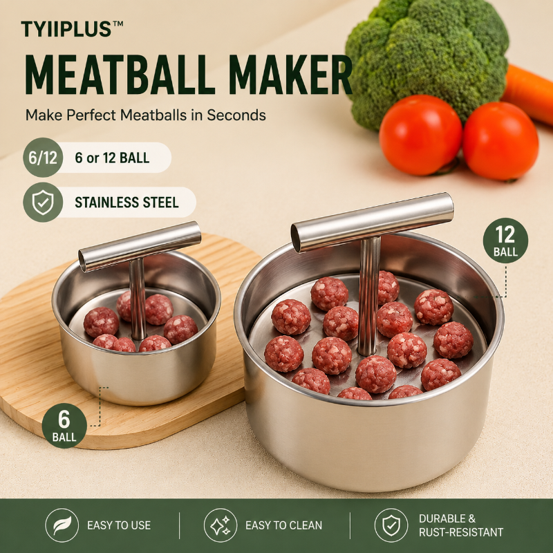 TYIIPLUS™ Stainless Steel Meatball Maker – 6/12-Cavity Manual Meatball Mold, Quick & Easy Meatball Making Tool