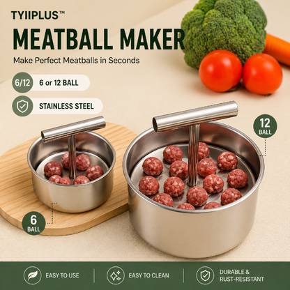 TYIIPLUS™ Stainless Steel Meatball Maker – 6/12-Cavity Manual Meatball Mold, Quick & Easy Meatball Making Tool