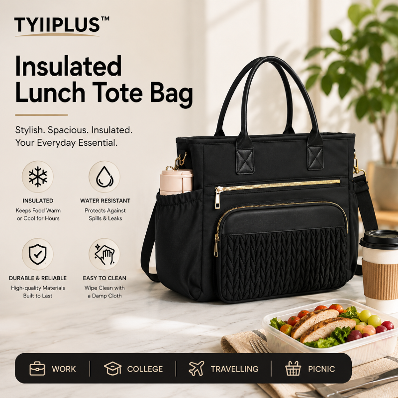 TYIIPLUS™ Insulated Lunch Tote Bag – Leakproof Cooler Bag with Multiple Pockets