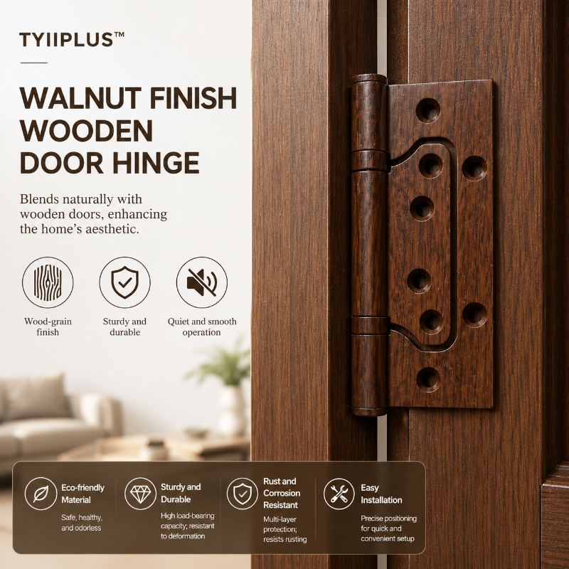 TYIIPLUS™ Wood-Grain Finish Non-Mortise Door Hinges 4 x 3 Inch | Silent Ball Bearing Stainless Steel Butterfly Hinges for Interior Wooden Doors | No Mortising Required | Easy Installation