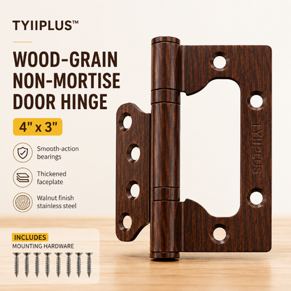 TYIIPLUS™ Wood-Grain Finish Non-Mortise Door Hinges 4 x 3 Inch | Silent Ball Bearing Stainless Steel Butterfly Hinges for Interior Wooden Doors | No Mortising Required | Easy Installation