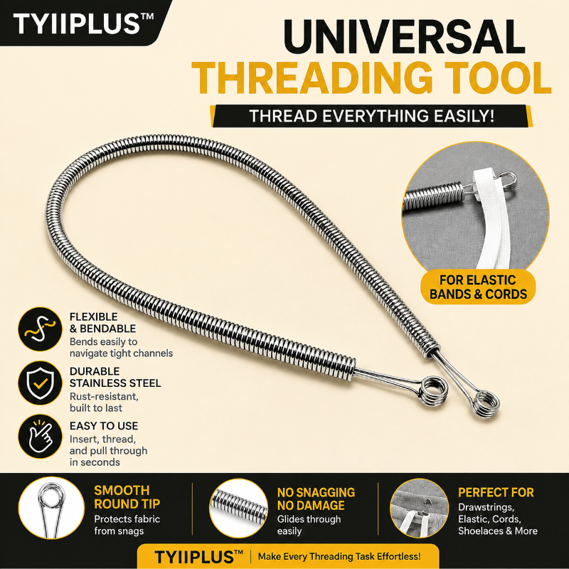 TYIIPLUS™ Spring Drawstring Threader Tool Set | Flexible Stainless Steel Rope Threader Needle for Hoodies, Sweatpants, Elastic Bands, Waistbands, Shoelaces & DIY Sewing