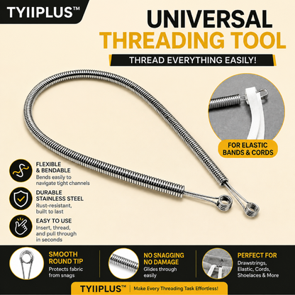 TYIIPLUS™ Spring Drawstring Threader Tool Set | Flexible Stainless Steel Rope Threader Needle for Hoodies, Sweatpants, Elastic Bands, Waistbands, Shoelaces & DIY Sewing