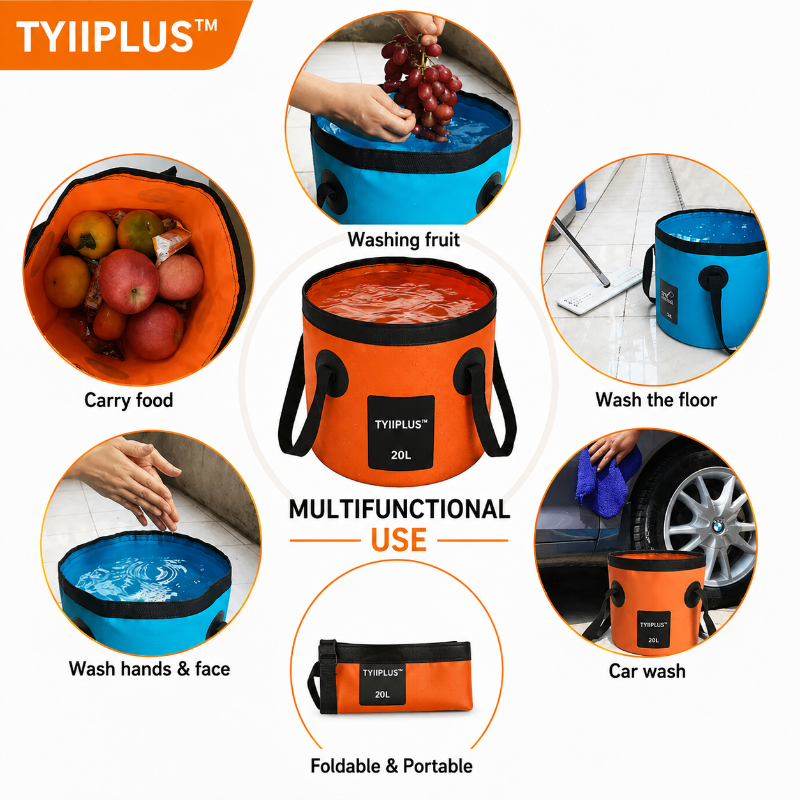 TYIIPLUS™ 20L Collapsible Folding Water Bucket | Portable PVC Water Container for Camping, Fishing, Car Washing, Hiking, Gardening & Outdoor Travel