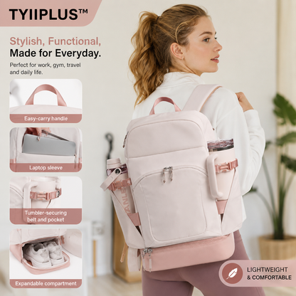 TYIIPLUS™ Tumbler-Friendly Backpack with Secure Cup Holders, Laptop Sleeve & Shoe Compartment