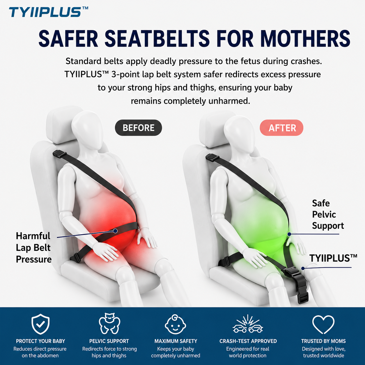 TYIIPLUS™ Pregnancy Seat Belt Adjuster – Comfortable Car Seat Belt Positioner for Expectant Moms
