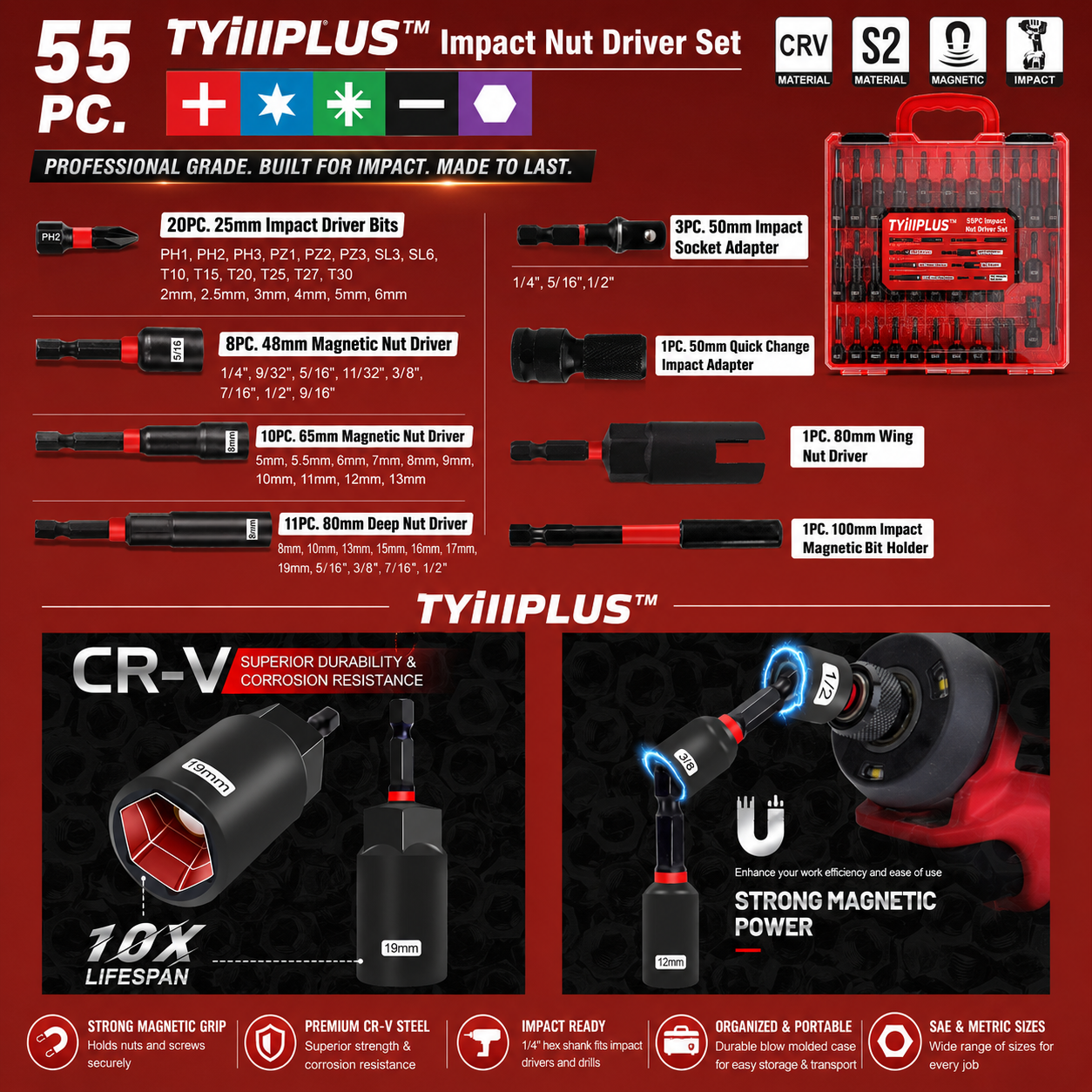TYIIPLUS™ Magnetic Impact Nut Driver Set