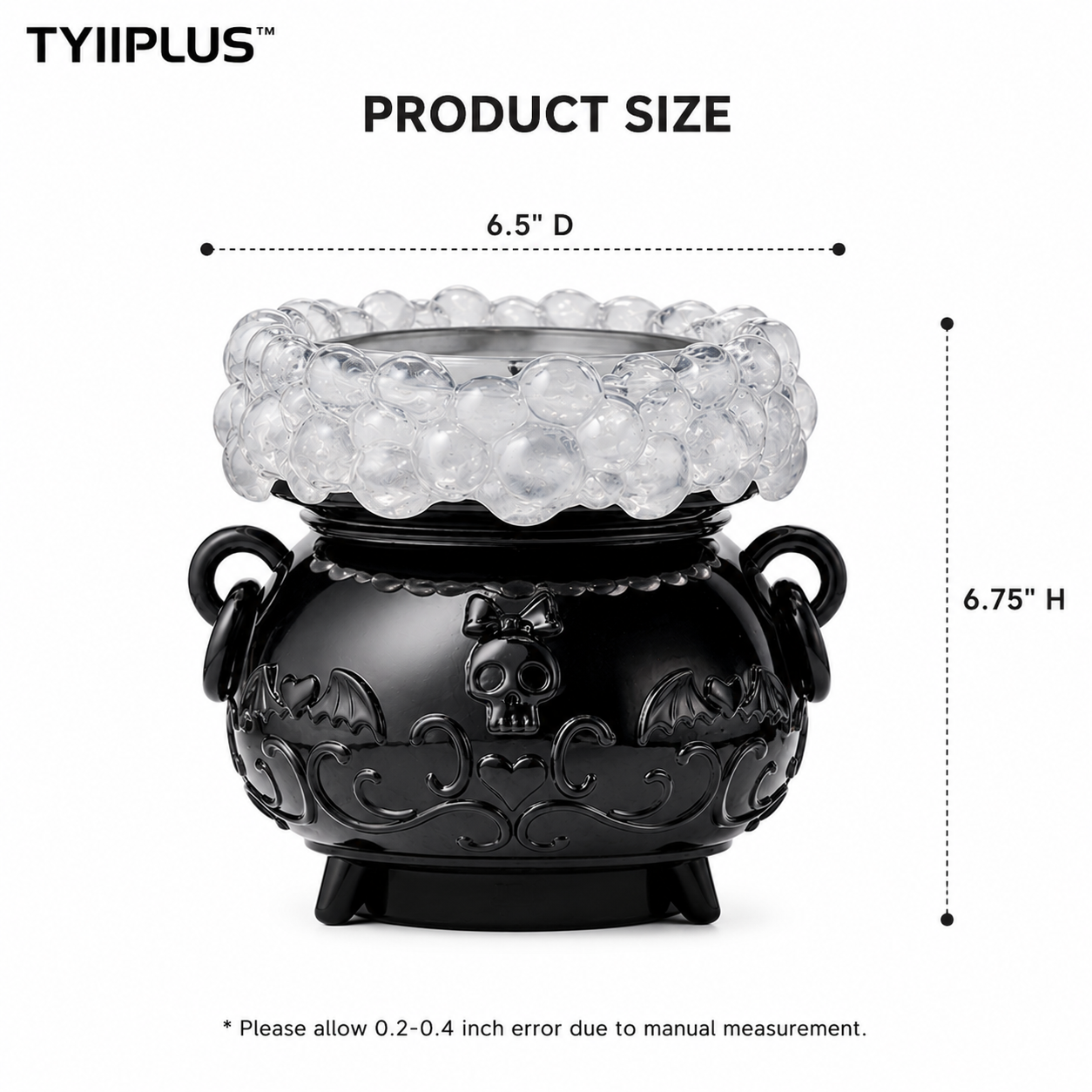 TYIIPLUS™ Light-Up Color-Changing Cauldron Waterglobe 3-Wick Candle Holder – Halloween Resin Candle Pedestal Décor
