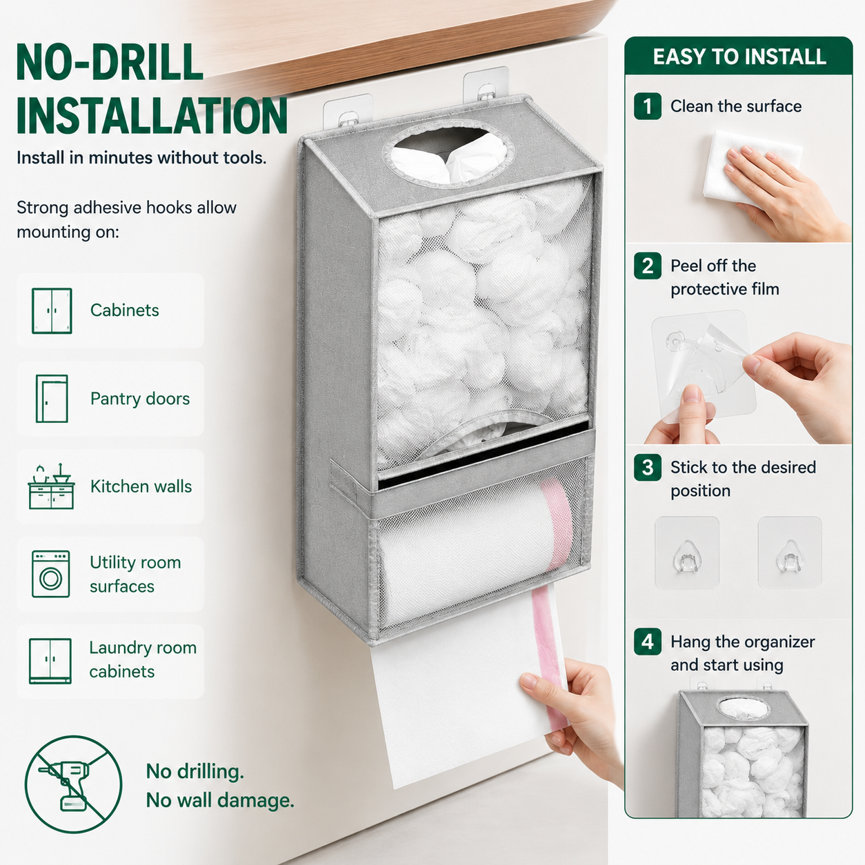 TYIIPLUS™ Wall-Mounted Plastic Bag Organizer & Trash Bag Dispenser