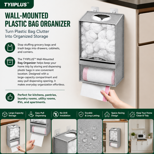 TYIIPLUS™ Wall-Mounted Plastic Bag Organizer & Trash Bag Dispenser