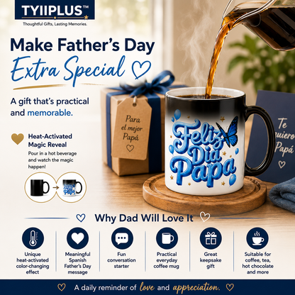 Feliz Día Papá Magic Color Changing Mug – Spanish Father's Day Heat Reveal Coffee Cup Gift for Dad