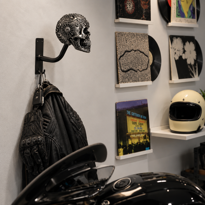 TYIIPLUS™ Skull Motorcycle Helmet Holder – Punk Skull Wall Mount Rack for Helmets, Jackets & Garage Decor