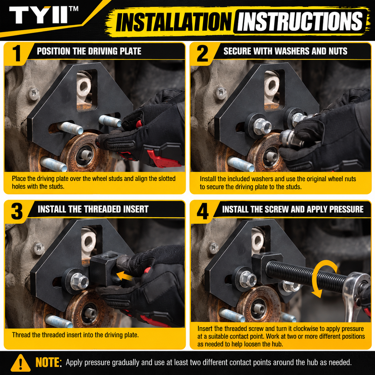 TYII™ Heavy-Duty Wheel Hub Removal Tool Kit – 5, 6 & 8 Lug Hub Puller for Cars & Trucks