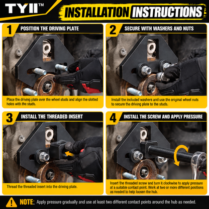 TYII™ Heavy-Duty Wheel Hub Removal Tool Kit – 5, 6 & 8 Lug Hub Puller for Cars & Trucks