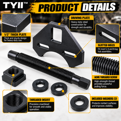 TYII™ Heavy-Duty Wheel Hub Removal Tool Kit – 5, 6 & 8 Lug Hub Puller for Cars & Trucks