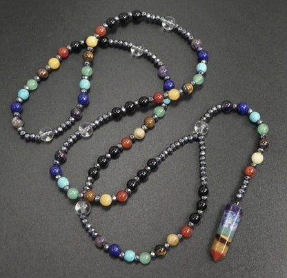 Natural Obsidian Yooperlite Rosary Necklace