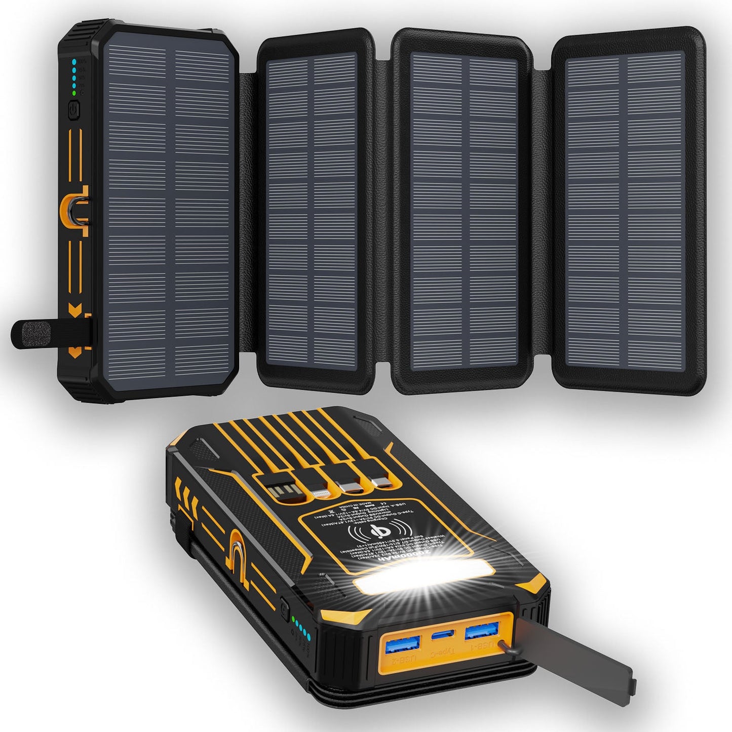 🔋☀️ 20,000mAh Solar Power Bank – Foldable 4-Panel Solar Charger, IPX5 Waterproof & LED Flashlight – For Camping & Emergencies 🏕️