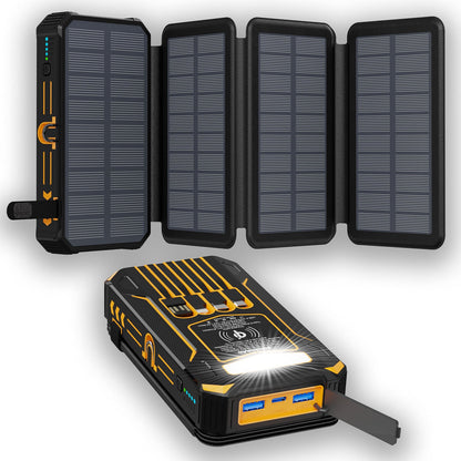 🔋☀️ 20,000mAh Solar Power Bank – Foldable 4-Panel Solar Charger, IPX5 Waterproof & LED Flashlight – For Camping & Emergencies 🏕️