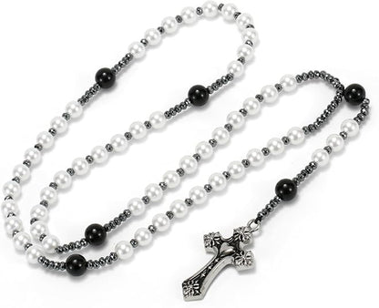 Natural Obsidian Yooperlite Rosary Necklace