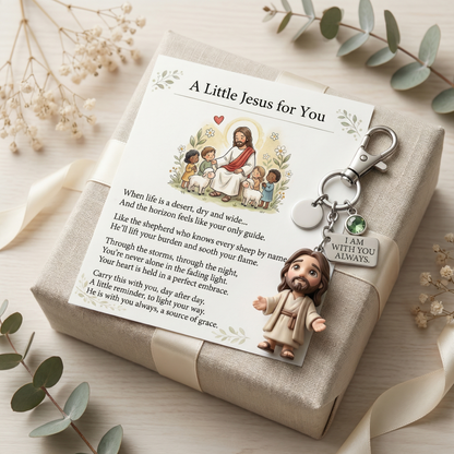 "A Little Jesus for You" - Comforting Pocket Reminder Keychain & Poem Card Gift Set 🌟🙏
