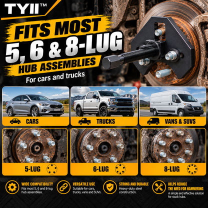 TYII™ Heavy-Duty Wheel Hub Removal Tool Kit – 5, 6 & 8 Lug Hub Puller for Cars & Trucks