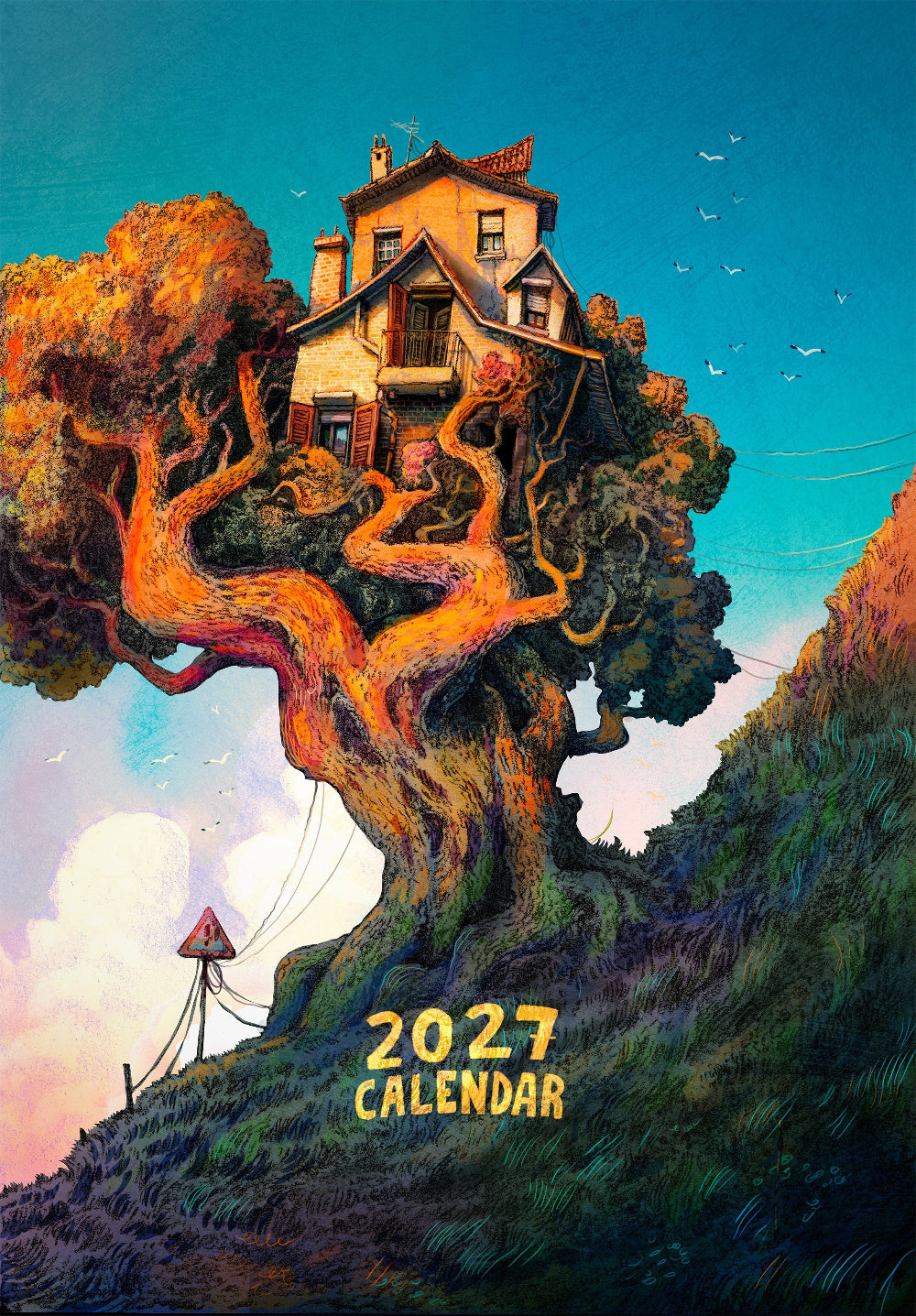 TYII™ 2027 Whimsical Storybook Landscape Wall Calendar – Dreamlike Houses & Architectural Art Calendar