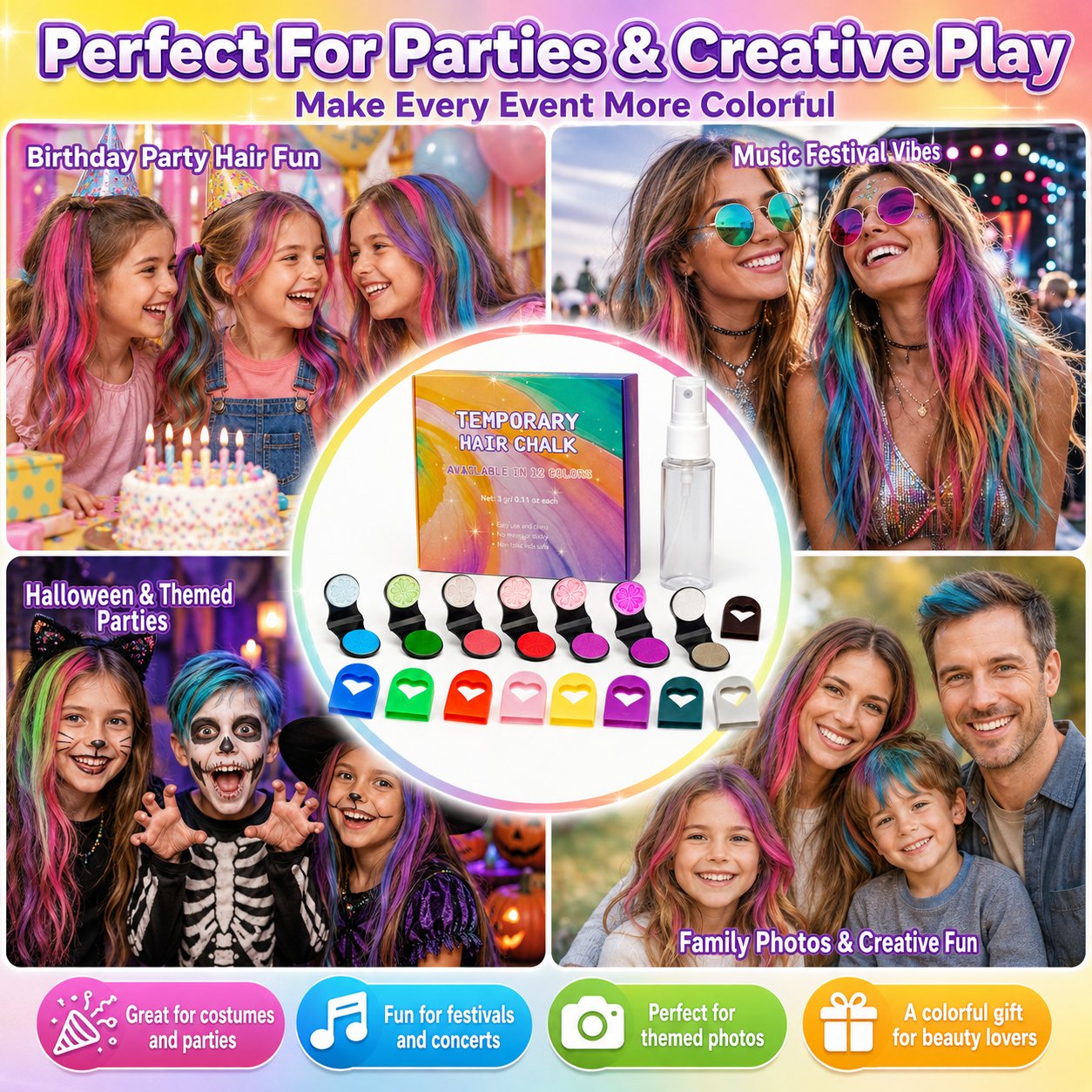 12-Color Temporary Hair Chalk Set
