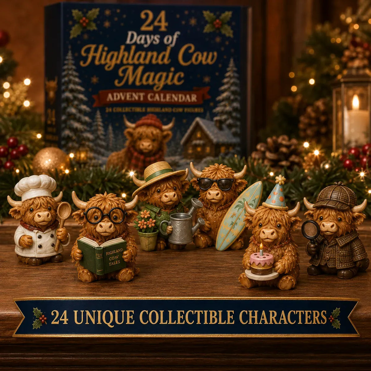 🐮 24 Days of Highland Cow Advent Calendar | 24 Unique Highland Cow Characters with Different Outfits, Hobbies & Personalities for a Cozy Christmas Countdown 🎄