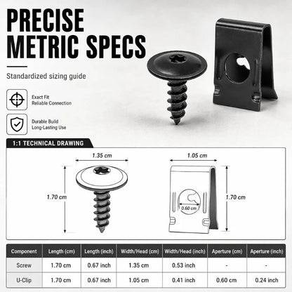 Universal Car Metal U-Type Clips and Screws Set