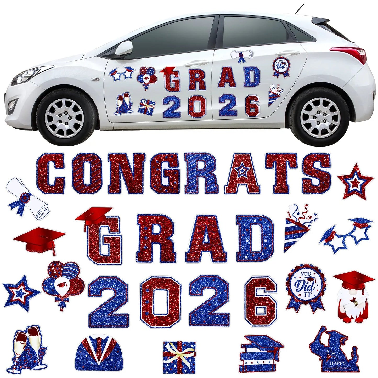 🎓2026 Grad Magnets – 30Pc Set for Celebration Decor🧲(Cars, Fridges & More)