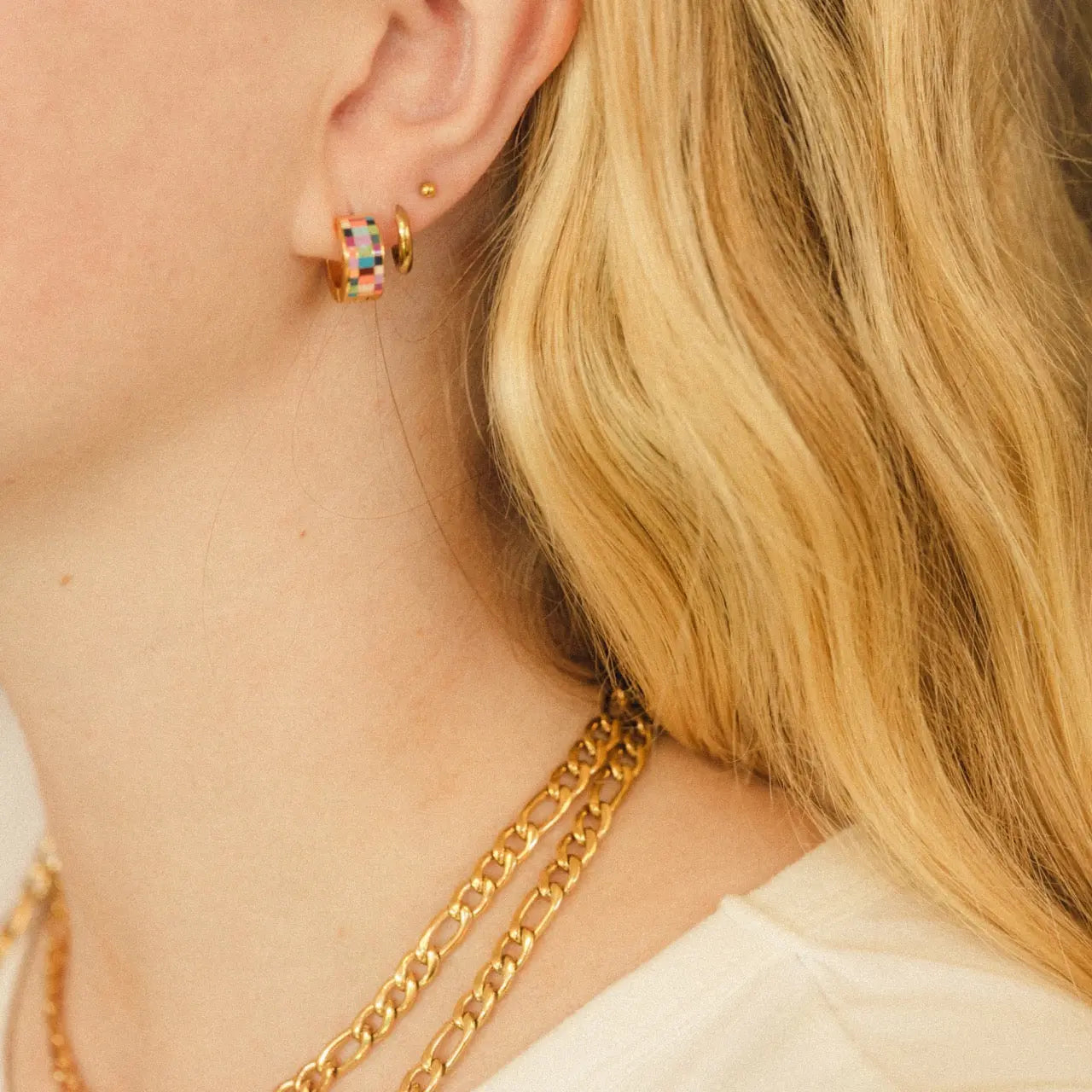 TYIIPLUS™ Checkered Super Chunky Huggie Hoop Earrings