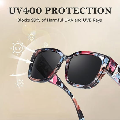 🕶️ Polarized Fit Over Sunglasses for Women – UV400 Protection Floral Frame Wear Over Prescription Glasses
