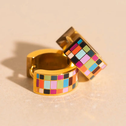 TYIIPLUS™ Checkered Super Chunky Huggie Hoop Earrings