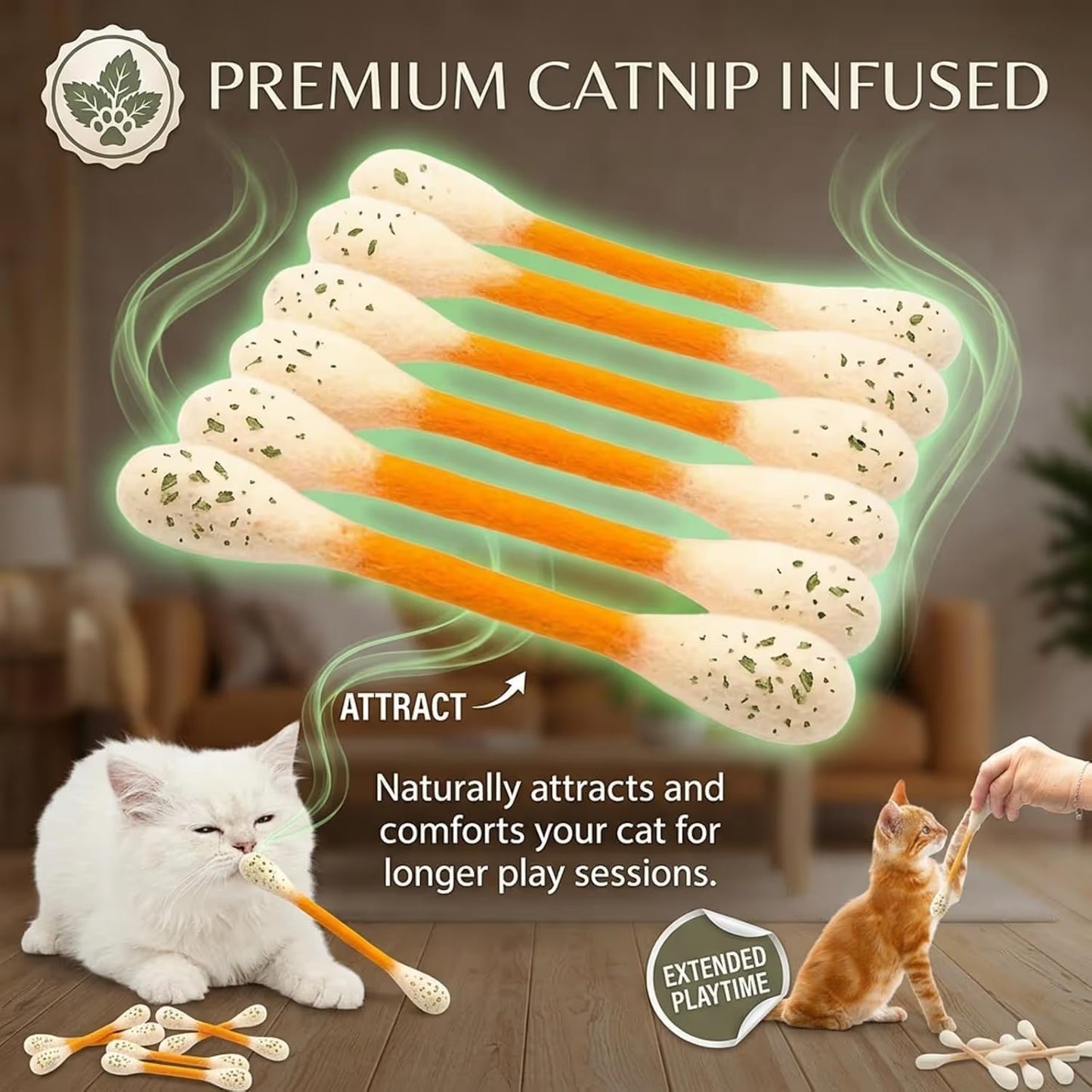 🐱6 Pcs Swabs Large Size Cat Toys with Catnip❤️For Happy, Healthy, and Active Indoor Cats