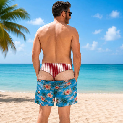 Funny Patriotic Men's Swim Trunks - "Warning Wide Load" Funny Design, Great Gift for Men