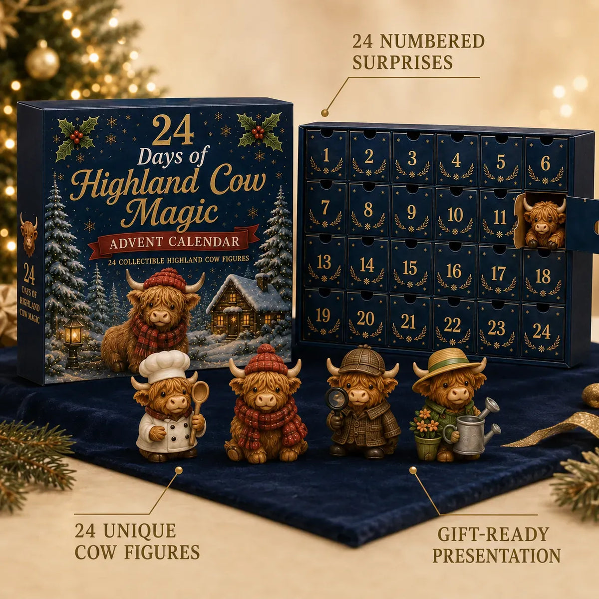 🐮 24 Days of Highland Cow Advent Calendar | 24 Unique Highland Cow Characters with Different Outfits, Hobbies & Personalities for a Cozy Christmas Countdown 🎄