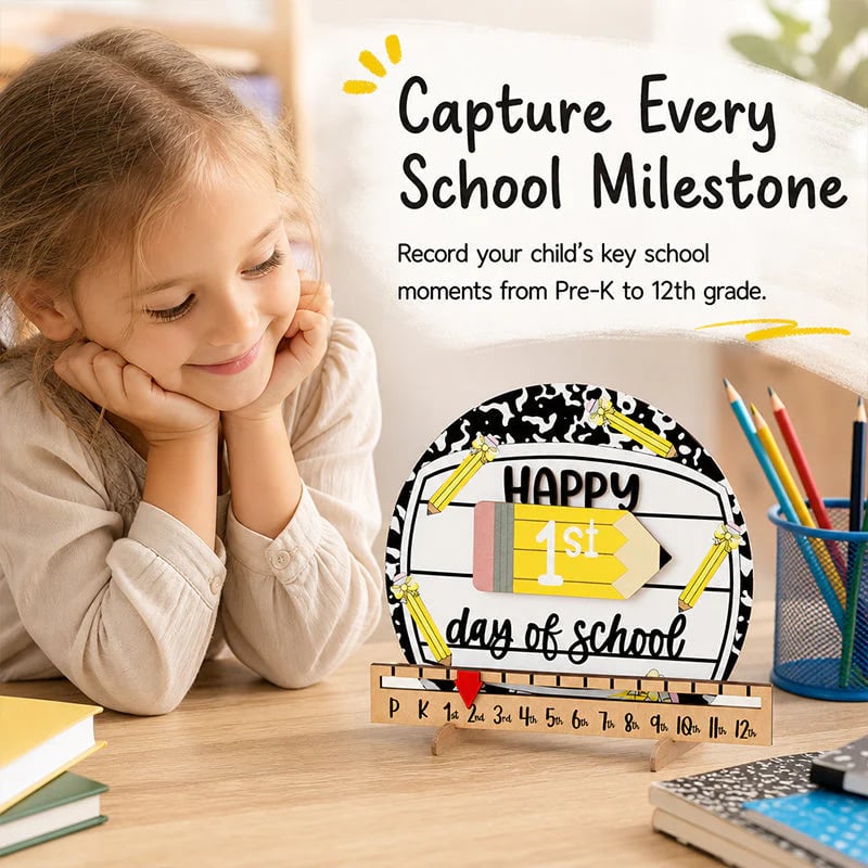 📚Interchangeable Wooden Back-to-School Sign – First, 100th & Last Day Milestone Photo Prop for Pre-K, Kindergarten, Elementary & K-12 Kids, Cute Pink Bow Classroom Decor & Gift🎀🎁