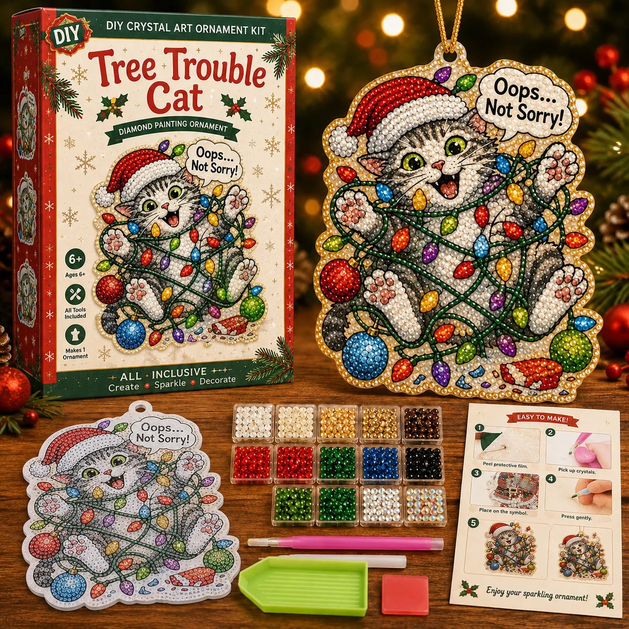 🎄 Beginner-Friendly Funny Christmas Pearl Diamond Art Ornament DIY Kit | Complete Set with Printed Base, Pearl & Crystal Pieces, Tools, Hanging Cord & Instructions Included 💕