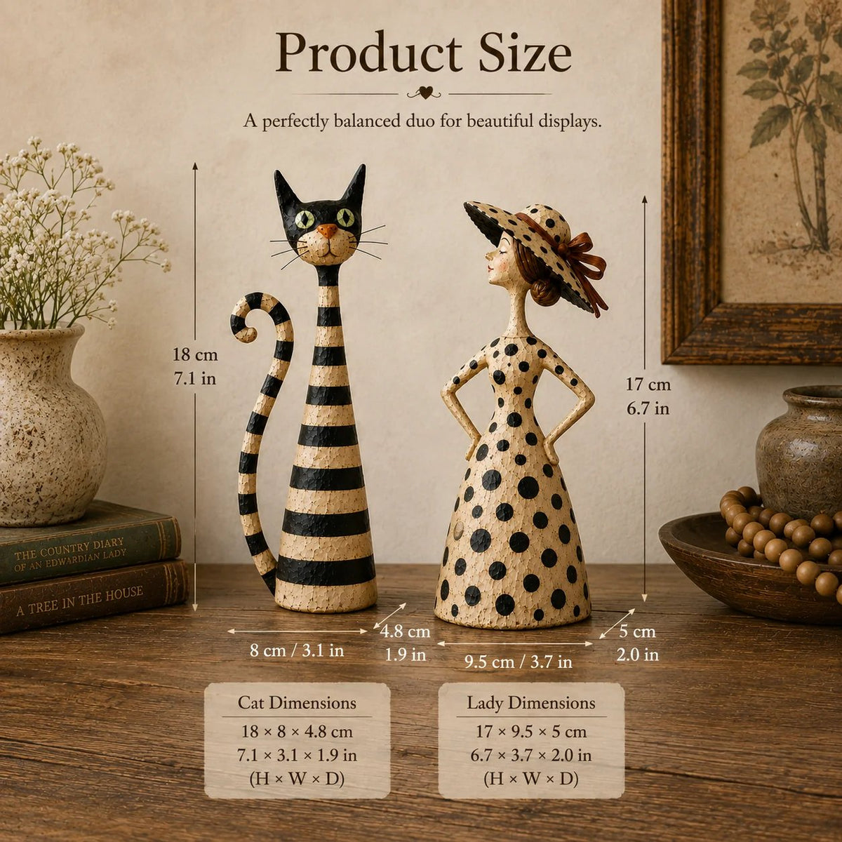 🐈‍⬛💃 Vintage Cat & Lady Sculptures
