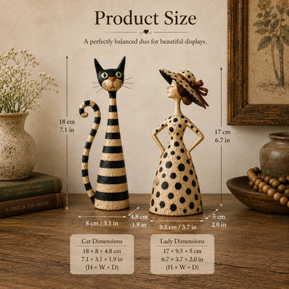 🐈‍⬛💃 Vintage Cat & Lady Sculptures