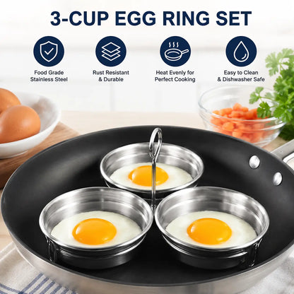 3-Cup Stainless Steel Egg Poacher with Handle, Steamed Egg Mold