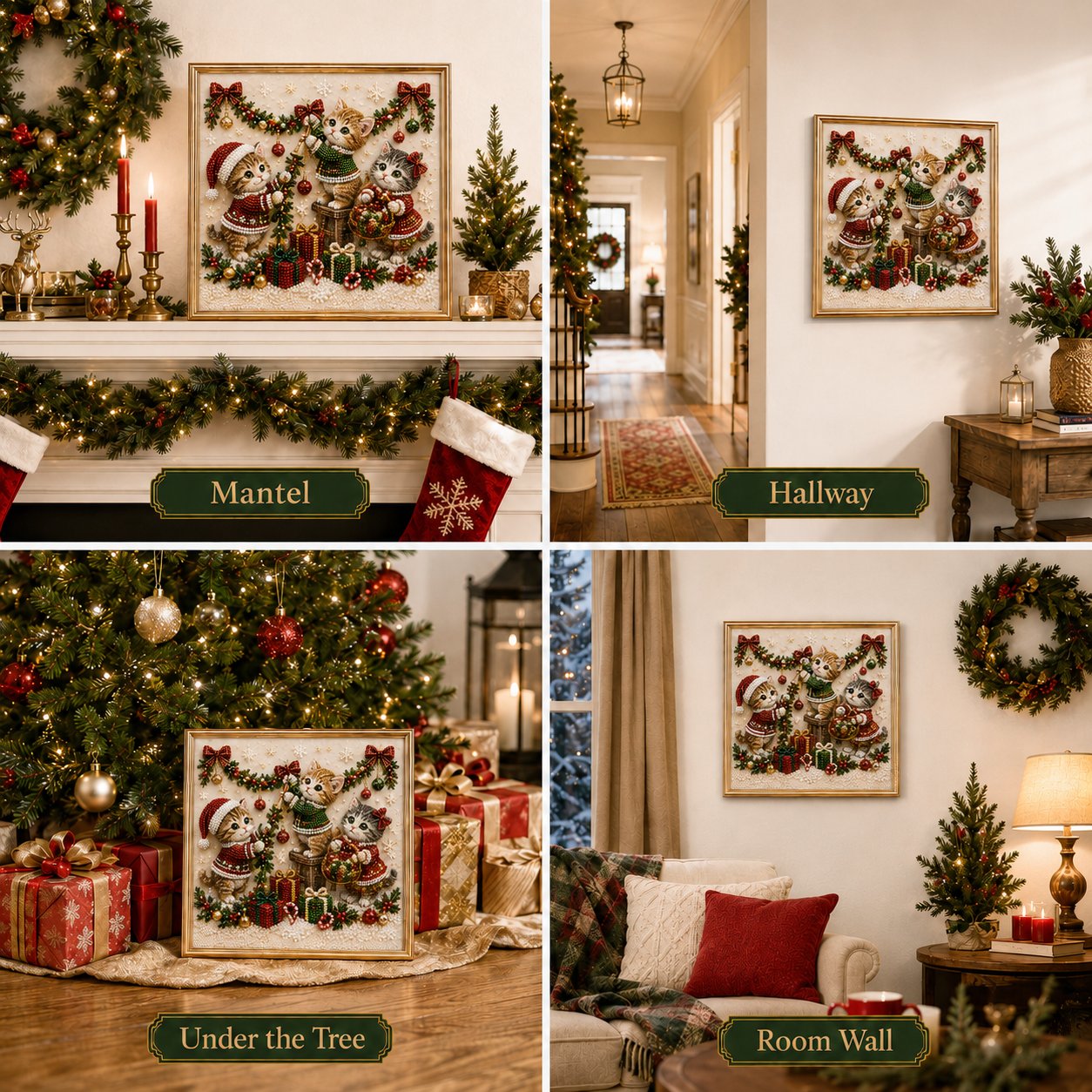 🎄🐾Premium 3D Pearl Christmas Kitty Art Kit | Luxury Flocked Canvas with Scratch-Resistant Non-Fading Pearl Beads DIY Holiday Decor 🎅🐱❄️