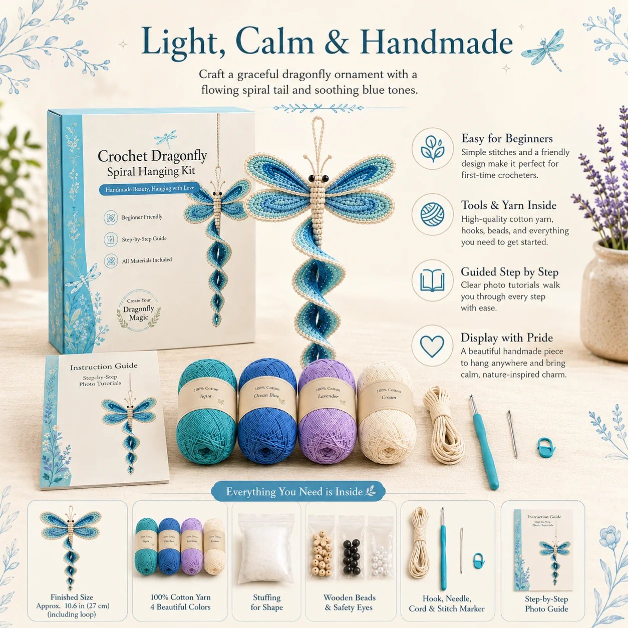 🧶🌿 Crochet Spiral Hanging Kit – Beginner-Friendly DIY Garden Animal Decor